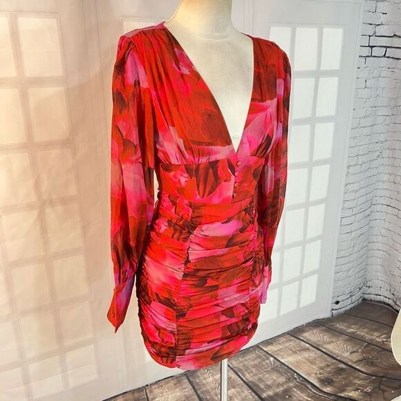 RUNAWAY NWT long sleeve ruched skirt LITSA DRESS PINK size xs or 2 - Picture 5 of 14